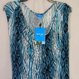 NEW! DEREK LAM Blue Woodgrain Slouch Neck T-Shirt